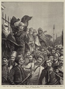 لا أحد غير الشجعان يستحقون المعرض ، رسم تخطيطي في الحشد أثناء استقبال عثمان باشا في القسطنطينية بواسطة هاري هاميلتون جونستون