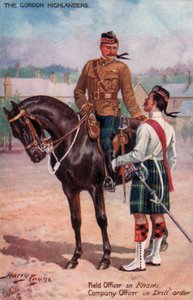 The Gordon Highlanders, Field Officer in Kharki, Company Officer in Drill order (colour litho) بواسطة هاري باين