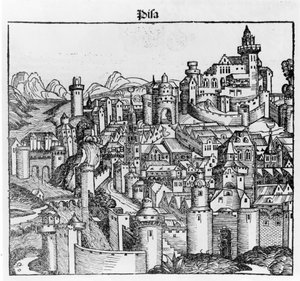 بيزا بعد فيلم "Liber Chronicarum" للمخرج هارتمان شيدل. نورمبرغ 1493 بواسطة هارتمان شيدل