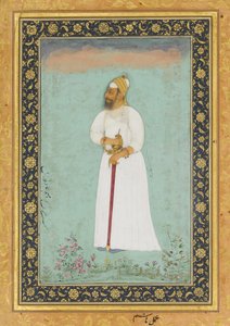 صورة لإبراهيم عادل شاه الثاني ملك بيجابور ، فوليو من ألبوم شاه جهان ، ظهر: ca. 1620 بواسطة أنا علي حرافي