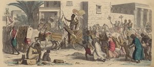 فرعون مصري قديم ينطلق للحرب (نقش ملون) بواسطة هاينريش لوتيمان