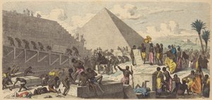 بناء الأهرامات في مصر القديمة (نقش ملون) بواسطة هاينريش لوتيمان