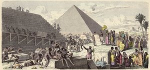بناء الأهرامات في مصر القديمة (نقش ملون) بواسطة هاينريش لوتيمان