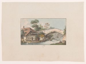 منظر لمنزل بالقرب من جسر في أورب à Orbe (العنوان على الكائن) مشاهد من سويسرا (عنوان المسلسل) Collection de quelques vues dessinées en Suisse d
