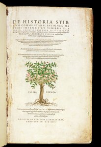 صفحة العنوان من "De Historia Stirpium Commentarii Insignes" ، بقلم ليونارد فوشس (1501-66) ، منقوش بواسطة رودولف سبيكل (ت 1550) ، تم نشره عام 1542 بواسطة هاينريش وماير ، ألبرت فولمورير