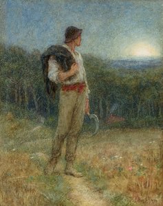 Harvest Moon ، `` globed in mellow splendor &39;&39; ، 1879 (قلم رصاص ، مرحاض وجسم بلون على ورق) (انظر أيضًا 149129) بواسطة هيلين ألينجهام