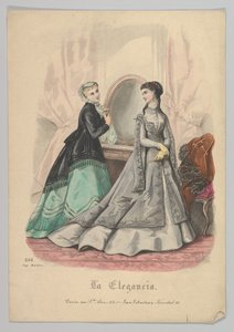 امرأتان مع مرآة ، رقم 868 ، من La Elegancia San Sebastian ، القرن التاسع عشر. بواسطة Heloise Leloir