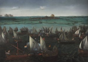 معركة بين السفن الهولندية والإسبانية على هارلميرمير ، حوالي عام 1629 (زيت على قماش)