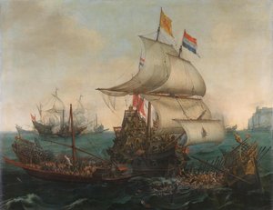 السفن الهولندية صدمت السفن الشراعية الإسبانية في الساحل الإنجليزي ، 3 أكتوبر 1602
