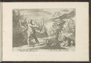 أركاس يصوب سهمه نحو كاليستو تحولات أوفيد (عنوان المسلسل) Recreations of P. Ovidius Naso (عنوان السلسلة) بواسطة هندريك جولتزيوس (ورشة عمل)
