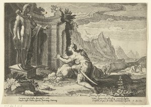 طلب Cadmus من أوراكل دلفي ما يجب فعله الآن لأنه لم يتمكن من العثور على أخته يوروبا تحولات أوفيد (عنوان المسلسل) بواسطة هندريك جولتزيوس (ورشة عمل)