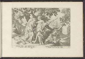كوكب المشتري يغوي كاليستو تحت ستار ديانا تحولات أوفيد (عنوان المسلسل) Recreations of P. Ovidius Naso (عنوان السلسلة) بواسطة هندريك جولتزيوس (ورشة عمل)
