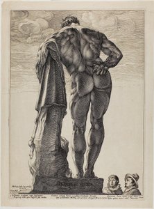 The Farnesian Hercules ، اللوحة الأولى من ثلاثة منحوتات أثرية شهيرة بواسطة هندريك جولتزيوس