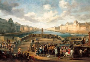View of Paris with the Louvre, taken from the Henri IV bridge (Pont neuf) - oil on canvas