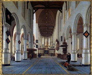 منظر داخلي للكنيسة (Oudekerk in Delft؟) لوحة لهندريك كورنيليش فان فليت (1611 / 1612-1675) القرن السابع عشر. 0،92x1،12 م