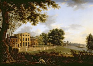 منظر لمزرعة تشيلسي مع نهر التايمز وجسر باترسي ، 1790 بواسطة هندريك فرانس دي كورت