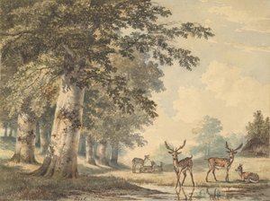 الغزلان تحت أشجار الزان في الشتاء ، 1853.
