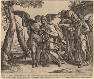 ترك لوط وبناته سدوم بواسطة Hendrik Goltzius after Anthonie van Blocklandt