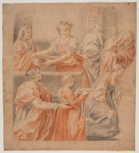 Studie efter Guido Renis freske i Chapel of the Anniversary، Palazzo Quirinale، Rom. (Marias fødsel، venstre side) بواسطة جويدو ريني