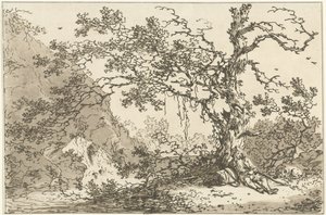 يستريح المسافر مع كلبه في منظر طبيعي تم حساب اثني عشر تصميمًا لاستخدام من يتعلمون رسم المناظر الطبيعية (عنوان السلسلة)