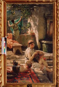 في البئر. (امرأة تغسل شعر طفلها ، وأخرى تعلق الغسيل). لوحة هنريك سيميردزكي (1843-1902) ، زيت على قماش بواسطة هنريك سيميردزكي