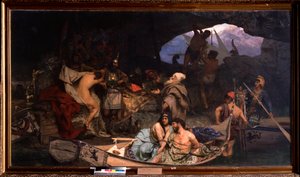 القراصنة. (مشهد حيث يعيدون غنائمهم وسجناءهم (رهائن) في كهف). لوحة هنريك سيميردزكي (1843-1902) ، زيت على قماش بواسطة هنريك سيميردزكي