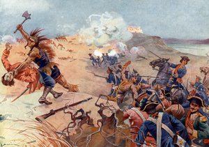 حرب السبع سنوات ، حرب الفتح (1754-1763): معركة فورت كاريلون في 8/07/1758 بين القوات الفرنسية والبريطانية المتحالفة مع الموهوك في تيكونديروجا ، جنوب بحيرة شامبلين (نيويورك) (الحرب الفرنسية والهندية (1754-1763) ، حرب السنوات السبع: ال