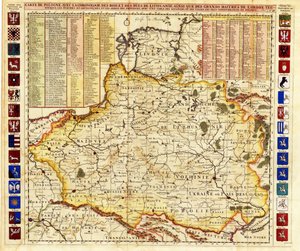 تتضمن خريطة بولندا أجزاءً من ليفونيا ودوقية موسكو الكبرى par Chatelain، Henri Abraham (1684-1743). النقش والألوان المائية بواسطة هنري أبراهام شاتلين