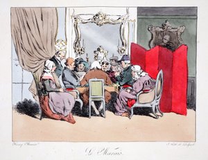 Le Marais ، رسم توضيحي من "Six Quartiers de Paris" بواسطة Henri Monnier ، طبع بواسطة FS Delpech ، حانة. باريس ، c.1828 (ليثو ملون)