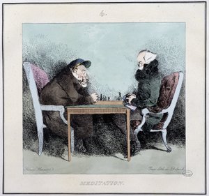 التأمل: لاعبو الشطرنج - في "" Esquisses parisiennes "بقلم Henri Monnier ، محرر. ديلبيك ، باريس بواسطة هنري بونافنتشر منير