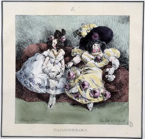 نساء قبيحات يصنعن "" نسيج "" جالسين في غرفة المعيشة - في "" Parisiennes بقلم Henri Monnier ، محرر. ديلبيك ، باريس