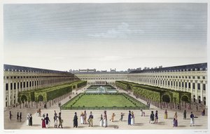 منظر لحدائق القصر الملكي ، كما يُرى من Galeries de Bois ، محفور بواسطة Aubert Fils ، c.1815-20 بواسطة Henri Courvoisier-Voisin