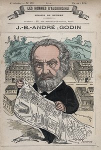Familistere de Guise - The Familistery of Guise ومؤسسها Jean-Baptiste (Jean Baptiste) Andre Godin (1817-88) ، من Les Hommes d'Today ، ج. 1880 بواسطة Henri Demare (1846-1888) - Le Familistere de Guise ومؤسسها Godin. بواسطة هنري ديماري