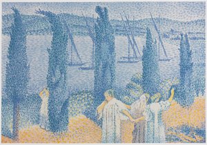 البروميناد (منظر طبيعي مع أشجار السرو) بواسطة Henri-Edmond Cross