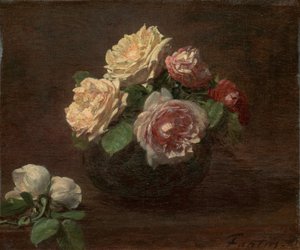 الورود في وعاء بواسطة Ignace Henri Jean Fantin Latour