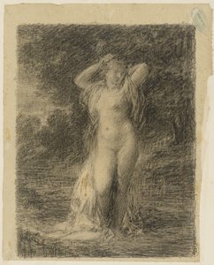 امرأة عارية تقف في مشهد غابة بالماء بواسطة Ignace Henri Jean Fantin Latour