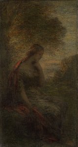 شابة تحت شجرة عند غروب الشمس تسمى "الخريف" بواسطة Ignace Henri Jean Fantin Latour