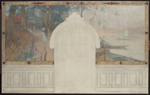 رسم تخطيطي لمبنى بلدية أسنيير: الربيع. نهر السين في أسنيير، حوالي عام 1900 (زيت على حبر على قماش) بواسطة هنري جاستون دارين
