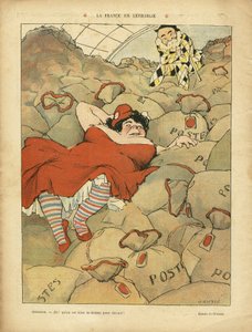 رسم توضيحي لهنري جوس (1872-1914) في Le Rire ، 03/04/09 - La France en lethargie - Social ، Greve ، Courrier La Poste Postal - Clemenceau George ، Marianne بواسطة هنري جوس