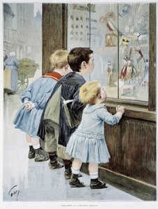La Temptation: أطفال أمام واجهة عرض ينظرون إلى الألعاب - مريضون. بواسطة Geoffroy ، في "" Figaro Illustrated ""