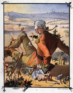 تم تقييد Lemuel Gulliver بواسطة Lilluputians. رسم توضيحي لـ "" رحلات جاليفر "" بقلم جوناثان سويفت (1667-1745)