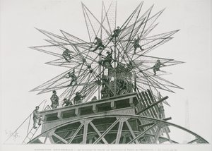 المعرض العالمي لعام 1900: تركيب النجمة فوق قصر الكهرباء (نقش)