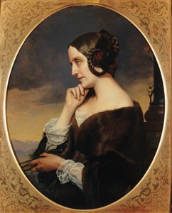 الفرنسية: بورتريه لماري دي فلافيني، كونتيسة دأغولت (1805-1876)، كاتبة (باسم مستعار لدانييل ستيرن)، مؤلفة كتاب "بورتريه لماري دي فلافيني، كونتيسة دأغولت بواسطة هنري ليمان