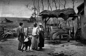 مشهد الكتاب المقدس: "يعقوب في لابان." نقش بعد لوحة هنري ليرول هنري (1848-1929). في "" The Illustrous World "رقم 1192 بتاريخ 31 يناير