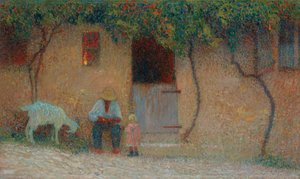 فلاح خارج منزله في Labastide-du-Vert ؛ فلاح أمام منزله في Labastide-du-Vert ، c.1910 بواسطة هنري مارتن