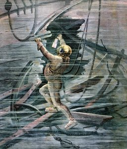 غطاس يبحث عن حطام في ميناء لا هافر ، فرنسا ، 1892 بواسطة هنري ماير