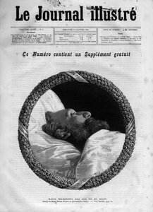 وفاة ليون غامبيتا (1838-1882) السياسي الفرنسي - ليون غامبيتا على فراش الموت في "The Illustrous Journal" عام 1883 - رسم هنري ماير (1844-1899) بواسطة هنري ماير