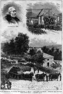 وفاة ليون غامبيتا (1838-1882) سياسي فرنسي - ليس أوبكويس دي ليون غامبيتا نايس - لا غار دي نيس - مغادرة دو كورتج - في "" Le Journal اللامع "" عام 1883 - رسم هنري ماير (1844-1899) بواسطة هنري ماير