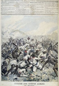 تدمير بعثة استكشافية ألمانية إلى إفريقيا - في "" Le Petity Journal "" بتاريخ 3/10/1891 بواسطة هنري ماير