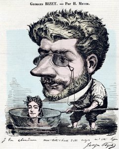 جورج بيزيه (1838-1875) ، ملحن فرنسي - كاريكاتير ، مع توقيعه من بيزيه ، بواسطة هنري ماير ديت ريم (1844-1899) عن "" ديوجين " بواسطة هنري ماير